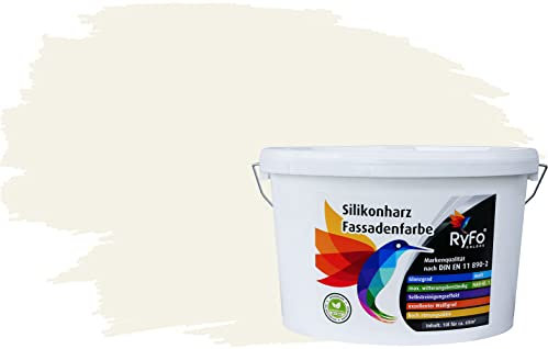 RyFo Colors Silikonharz Fassadenfarbe Lotuseffekt Trend Weißtöne Zartcreme 10l - bunte Fassadenfarbe, weitere Weiß Farbtöne und Größen erhältlich, Deckkraft Klasse 1