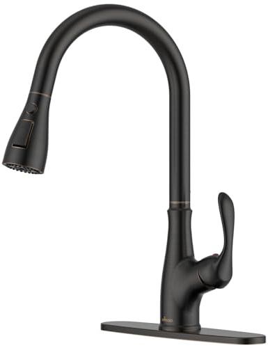 APPASO Robinet de cuisine avec pulvérisateur extractible, bronze huilé | NSF/ANSI/CAN 372 et sans plomb, poignée unique avec plaque de pont, tuyau extractible certifié cUPC, alimentation en eau et