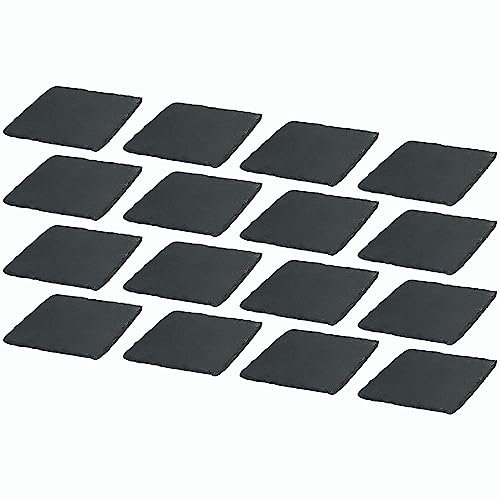 Novaliv 16x Schiefer Untersetzer I 10x10 cm I eckig I untersetzer für Kerzen Schieferplatten Servierplatten Tischset Schiefer Sushi Tasse