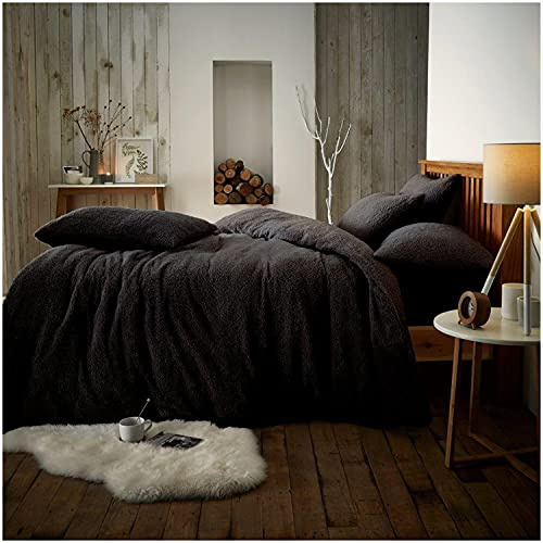 GAVENO CAVAILIA Teddy Fleece Luxurious Duvet Cover Sets Super Soft Warm and Cosy Bedding Sets (Black, Super King Duvet Set)