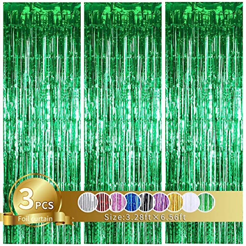 TONIFUL 3 Stück Grün Metallic Lametta Vorhänge,Tinsel Folie Vorhang Folienfransen Vorhang für Hochzeit Verlobung Brautdusche Geburtstag Bachelorette Party Bühnendekor …