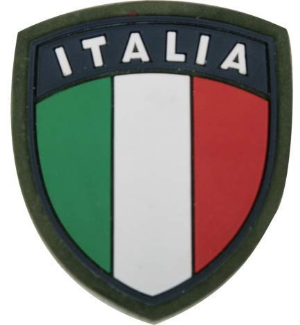 TOPPA PATCH 3D PVC SCUDETTO ITALIA SU PANNO VERDE OLIVA - DIM. 6x7 cm