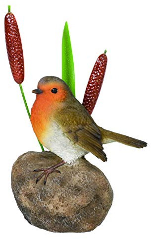 Vivid Arts Robin on Stone with Bulrush Home or Garden Decoration