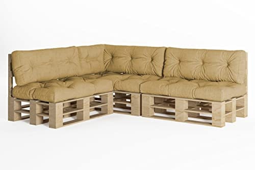 chilly pilley Palettenauflage Schaumflocken palettenkissen Palettenpolster Palettenmöbel Palettensofa Rückenlehne Sitzkissen Seitenkissen Set (7er Set Beige)