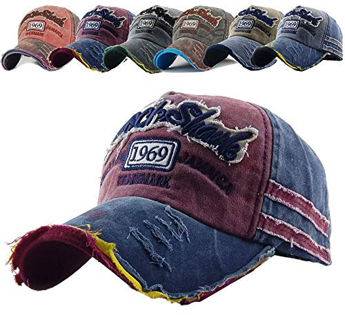 CheChury Baseballcap Original 1969 Vintage Style Used Washed Look Retro Outdoor Kappe Mütze Cap Schirmmütze Basecap verstellbar Sommerhut Unisex Sonnenhut für Sport Baseball Kappe (Rot/Blau)