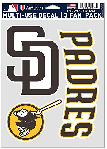 WinCraft MLB San Diego Padres Aufkleber, vielseitig einsetzbar, 3 Stück, Teamfarben, Einheitsgröße