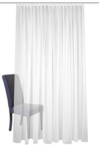 HOMEbasics 41600 Fertigstore SABLIO, transparent, Sablé-Effekt, Faltenband 1:3 cm, Farbe: Weiß, Anzahl 1x, 245 x 300 cm