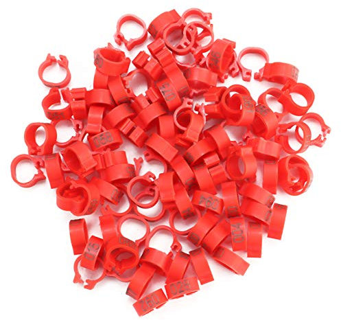 Yosoo Health Gear Tauben Beinbänder, Vogelbeinringe, 100PCS 8MM 001-100 nummerierte Plastikbuchstaben Tauben Vogelbeinbänder Ringe(rot)