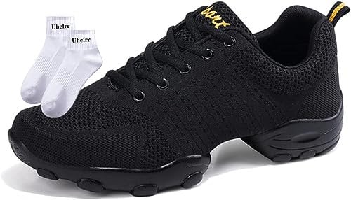 RHSMQ Herren Tanzschuhe, Casual Sports, Männer Erwachsene Fliegende Gewebtes Mesh Weiche Fitness Four Seasons Schuhe (42, Black)