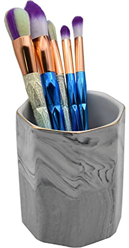 Hoshen Pot à crayons en céramique texture marbre - Pour ranger les pinceaux de maquillage - Pour un usage quotidien dans les bureaux, les salles de classe et les maisons - Texture grise