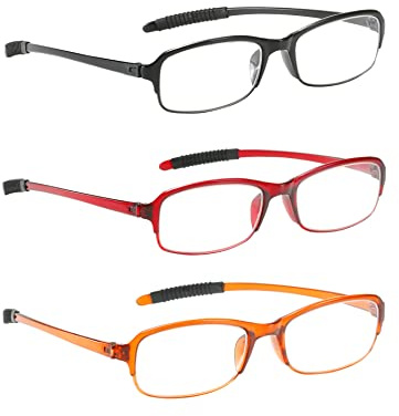 PROFLEX SpareSpecs Reading Glasses (value 3 pack) - lightweight, impact & scratch resistant, flexible, anti-slip, unisex (mens + womens) +1.0, +1.5, +2.0, +2.5, +3.0, +3.5, +4.0 (mixed colour; oval)