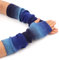 F Flammi Armwärmer aus Kaschmir-Mischgewebe für Damen, fingerlose Handschuhe, Strickhandschuhe, Handgelenkwärmer mit Daumenloch, Batikfärbung, Blau, 42 cm, Medium