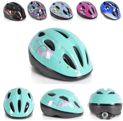 Byox Kinder Schutzhelm Y03 Größe S 48-54 cm einstellbar LED-Beleuchtung 8 Löcher, Farbe:türkis