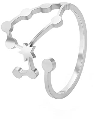 kkjoy Sternbild aus Edelstahl, verstellbare Ringe, größenverstellbar, Horoskope, offene Fingerringe, Schmuck, Geschenk für Frauen und Mädchen