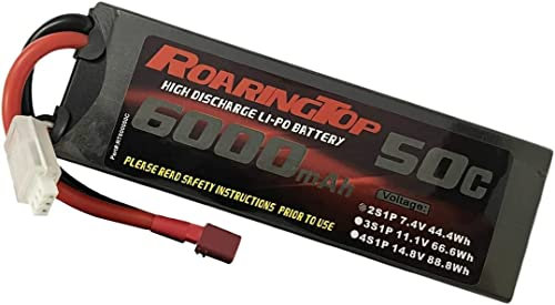 RoaringTop Batterie Lipo 2S 7,4V 6000mAh 50C RC Hardcase Batterie mit T Stecker Batterie Ersatzakku für RC Car RC Truck Flugzeug Helikopter Boot Buggy Wing