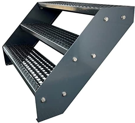 Kaminbau Mierzwa Premium Stahl Treppe Verzinkt & komplett Anthrazit Pulverbeschichtet 3 Stufen (Breite 100 cm) (Höhe 57 cm) Wetterfest Gitterroststufe Gartentreppe