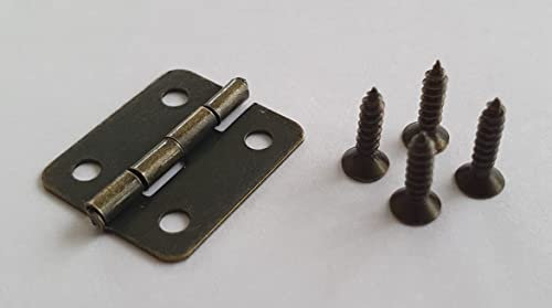 4X Mini Brown Hinges + Screws Set for Door Wooden Box Chest Doll House DIY Small Hinge Wood Boxes
