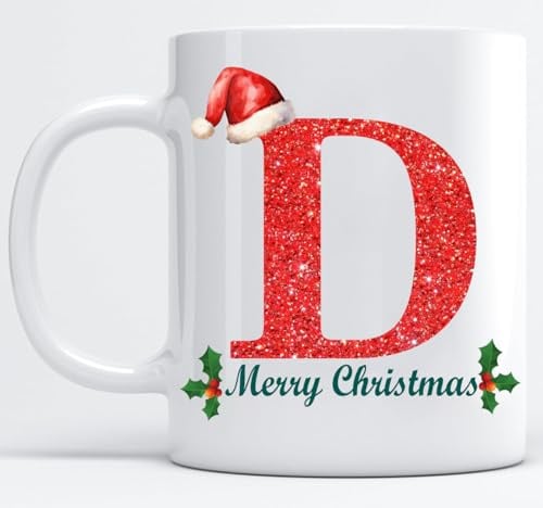 EKAM Personalised Mug Alphabet Letter D - Initial Mug with Letters - 11oz Ceramic Coffee/Tea Cup Gift for Christmas, Birthday, Secret Santa, Mother’s Day or Father’s Day Gift (Black - D)