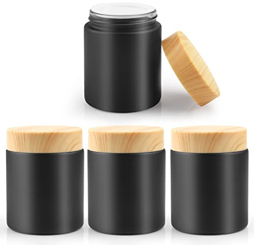 Lot de 4 pots vides rechargeables en verre dépoli avec couvercles en plastique pour lotion, crème, fard à paupières, maquillage - 100 g