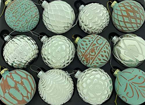 12er Set edle Luxus Glas Weihnachtskugeln Ø 8cm Weihnachtsbaum Kugeln Christbaumkugeln Weihnachten Baumschmuck (Sortiment L)