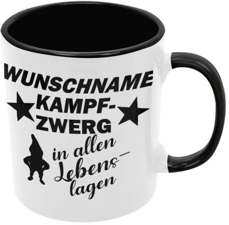 Kaffeetasse, Becher, Tasse Kampfzwerg in allen Lebenslagen personalisiert (schwarzweiße Tasse)