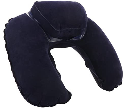 com-four® 1x Aufblasbares Nackenstützkissen - Praktisches Nackenhörnchen zum Aufpusten - Ideales Reisekissen für unterwegs - mit erhöhter Nackenstütze (Erhöht - 1 Stück - dunkelblau)