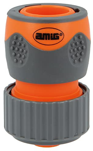 Amig - Schnellkupplung für Schlauch, 3/4 Zoll, mit Schnell-Klick-System, schnelle und einfache Verbindung für Gartenschläuche, ABS-Kunststoff und Gummi, Orange und Grau