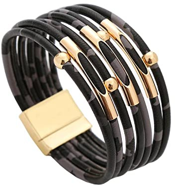 Bysonglezai Armbänder Damen Bracelets Frauen Armband Frauen Vintage Leopard Lederarmbänder Für Frauen Mode Armbänder Armreifen Elegante Mehrschichtige Breite Wickelarmband Schmuck