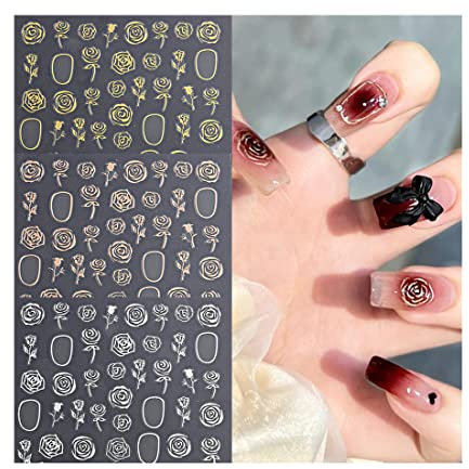 SURALIN 6PCS Nail Art Stickers, Nagelsticker Selbstklebend Jahrgang Rosen Bronzieren DIY Nagel Aufkleber Sticker,Sticker für Nägel