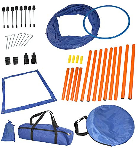 Lemodo Agility Set für kleine und mittlere Hunde | Hundetraining mit Agility Hürde, Hundetunnel und Sprungring | Einsteiger-Set in den Hundesport