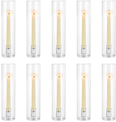 NUPTIO Porte-Bougies en Verre - 10 Pcs Abat-Jour Transparent pour Bougies Coniques, Moderne pour Mariage, Noël, Table et Feu de Cheminée