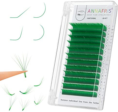 ANNAFRIS Extension de Cils Easy Fan Coloré Vert Cils 0.07 L 8-15mm Mix Volume Russe Cils à Cils Bouquet Extension de Cils Easy Fan Lash(Green 0.07L MIX)