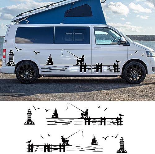 RWRAPS Autoaufkleber Leuchtturm Angeln Grafiken Vinyl Aufkleber, passend für VW Transporter Bus T4 T5 T6 Caravelle Zubehör