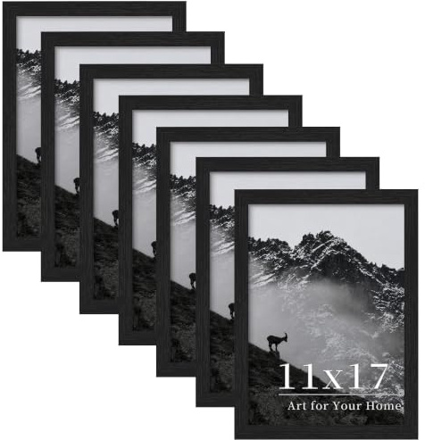 Picrit Bilderrahmen 28 x 43 cm, 7 Stück, Display 20,3 x 30,5 cm mit Passepartout oder 28,9 x 43,2 cm ohne Passepartout, Fotorahmen für Wandmontage, Schwarz