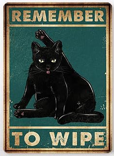Vintage Metall Blechschild Poster Dekor - Remember to Wipe Black Cat Decor Sign Cat Bathroom 20 x 30 cm