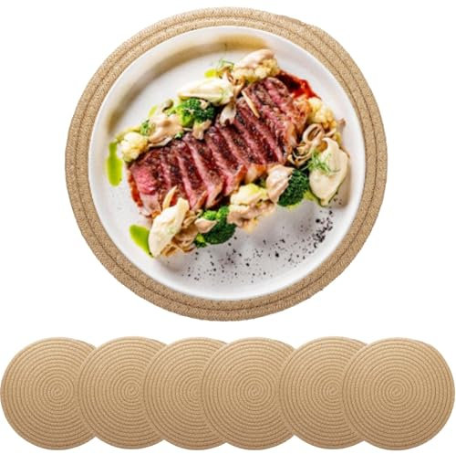 Noamus Paquete de 6 manteles individuales redondos tejidos, manteles individuales trenzados de yute de 12 pulgadas, manteles individuales de ratán de paja natural, resistentes al calor, tapete