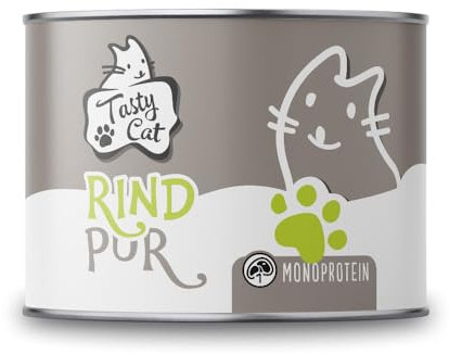 Tasty Cat Nassfutter für Katzen Mono Rind pur 6 x 200g. | getreidefrei | zuckerfrei | Monoprotein