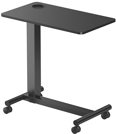 PureMounts® Mobiler Beistell-Tisch höhenverstellbar, Höhenverstellbarkeit 71,2cm bis 106,2cm, bis zu 7kg Tragkraft, feststellbare Rollen, integrierter Getränkehalter, schwarz