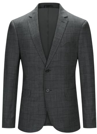 YOUTHUP Blazer Homme Slim Fit à Carreaux 2 Boutons Veste Costume Col Cranté Veston Casual pour Business Gris-46 XL