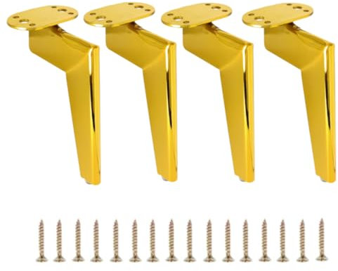 MEETOZ 4.7 inch / 12cm Gold Furniture Legs Setm,4PCS Metal Cabinet Legs,With screws,with Rubber Floor Protectors, for Sofa, Legs for Dresser, TV Stand, End Table etc