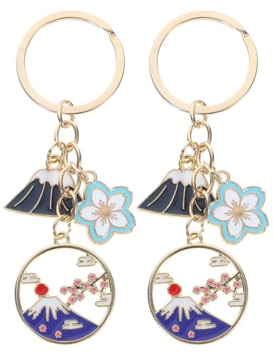 2 PièCes Porte-CléS Avec Fleur De Cerisier Et Mont Fuji, Pendentif En Alliage De Zinc, DéCoration Suspendue Pour Sacs, CléS Et Bagages Pour Anniversaire Et FêTes