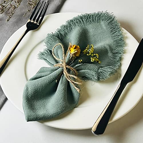 Dololoo 6er Pack Handgemachte Stoffservietten, Baumwoll-Leinen Stoffservietten mit Fransen, Vielseitige Quadratische Rustikale Fransenservietten für Abendessen, Hochzeit und Partys, 45 x 45 cm