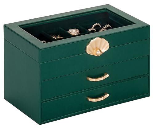 Enthralite Schmuckkästchen mit 2 Schubladen: Organizer für Ohrringe, Halsketten – Geschenk für Mädchen und Frauen (Waldgrün)