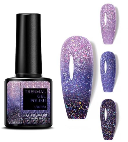 Colour Changing Gel Nail Polish, gel nail polish with Thermal Temperature Color Changing Diamond Glitter Reflective Nail Polish Long Lasting Glossy for DIY Nail Art Manicure at Home Salon (23#)