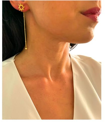 NataschaWoge® Edelstahl Sonne lange GOLD Huggie Creolen Ohrringe Schmuck für sie Geschenk Silber Damenschmuck Freundin (Gold)