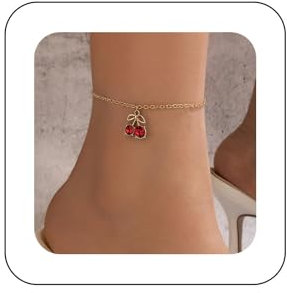 Yheakne Vintage Rote Kirsche Fußkettchen Kette Roter Rubin Baumeln Knöchel Armband Gold Kette Fußkettchen Armband Sommer Strand Fußkette Schmuck Für Frauen Und Mädchen