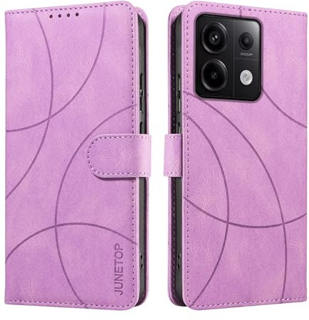 JUNETOP Funda para Xiaomi Redmi Note 13 Pro 5G/Poco X6 5G, Carcasa Libro con Tapa de Premium Cuero PU Suave con Bloqueo RFID - Lila