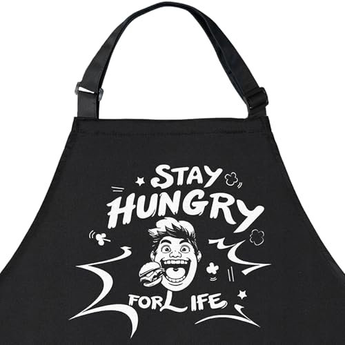AIWISU Kochschürze Herren Damen, Grillschürze für Männer: Einfach Anzupassen Nackenband, Langen Taillenbändern, Nano Wasserdicht Küchenschürze, Personalisiertes Geschenk, 3 Taschen (Schwarz)
