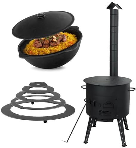 Ø49cm Uchag 2mm Stahl mit Adapter-Ringe Rohr 22L Kazan Außenküche | Kasan Utschak Utschag Feuerstelle Feldküche Campingofen Eintopfofen