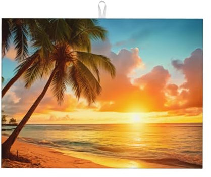 Abtropfmatte Sonnenaufgang Am Meer Gedruckt Geschirrunterlage Schnelltrocknend Geschirrunterlage Für Küche Rutschfester Geschirr Trockenmatte, Für Küchentheke, Glas, 41x46cm